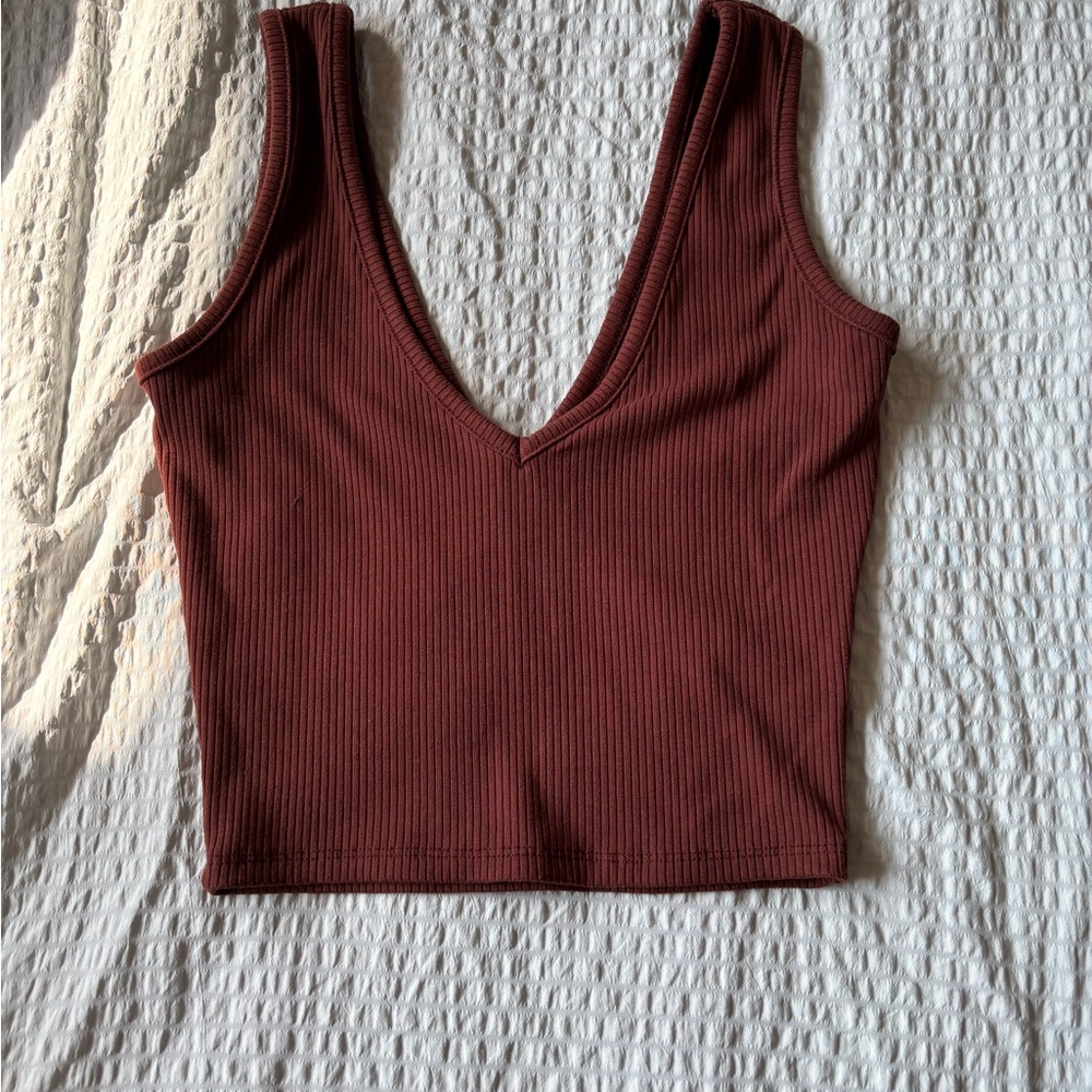 Eclipse Ribbed V-Neck Tank Top - Deep Brown